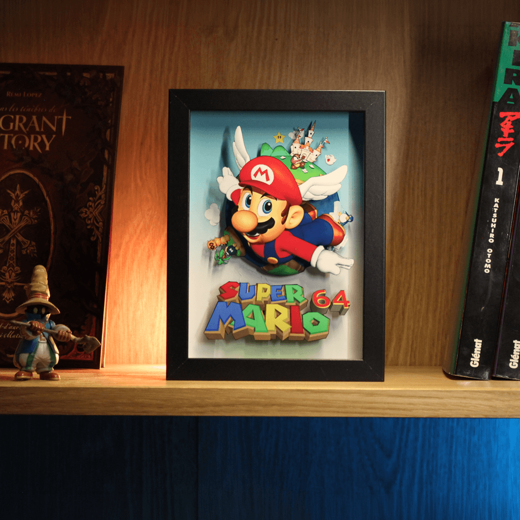 Dioramax - Cadre lumineux LED Siper Mario 64 | Déco Gaming-room | Tableau lumineux | Affiche jeux vidéo | Idée cadeau gamer | Retro-gaming