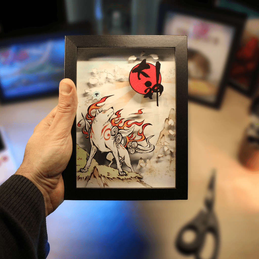 Dioramax - Cadre lumineux LED Okami | Déco Gaming-room | Tableau lumineux | Affiche jeux vidéo | Idée cadeau gamer | Retro-gaming