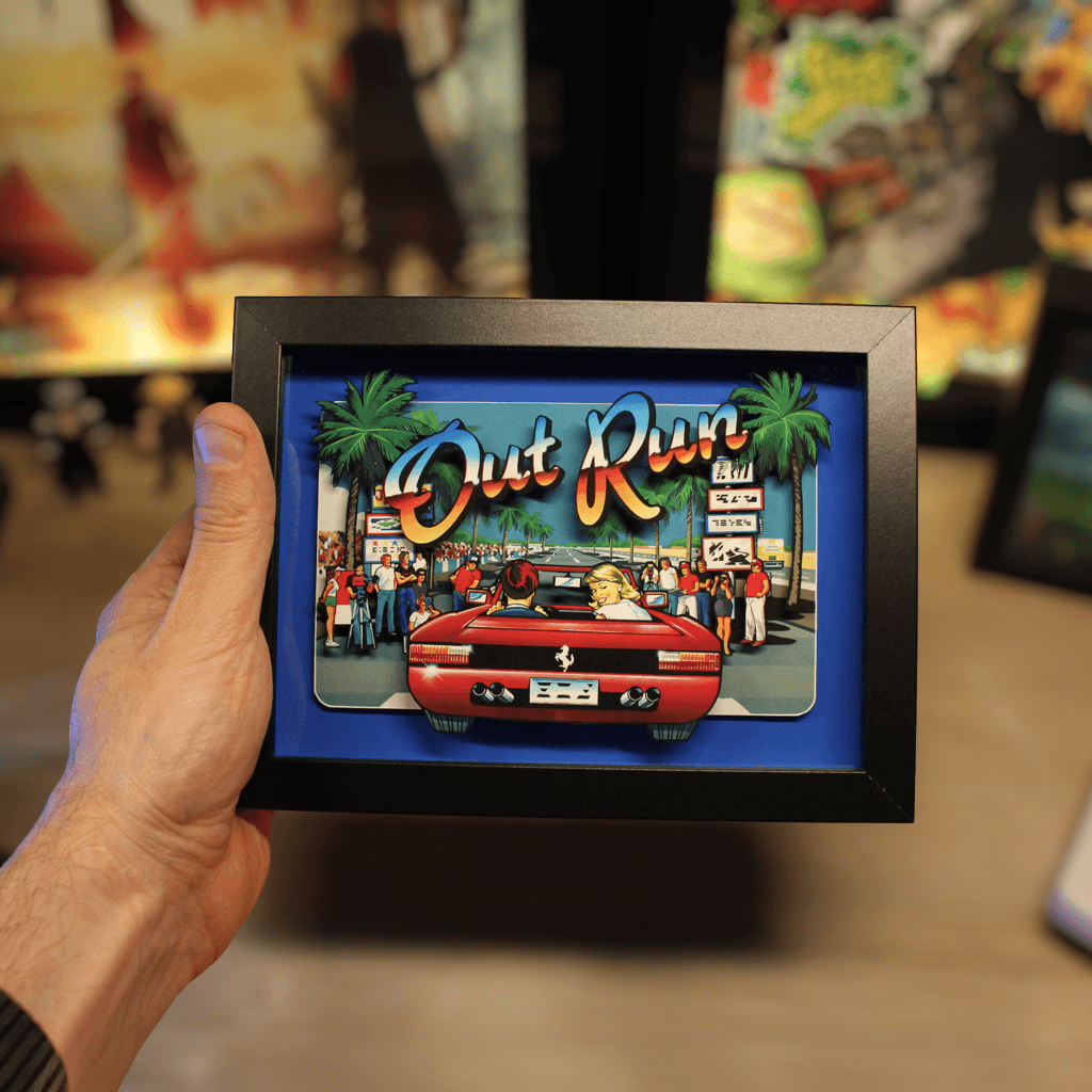 Dioramax - Cadre lumineux LED Out Run Déco Gaming-room | Tableau Out Run| Affiche jeux vidéo | Idée cadeau gamer | Retro-gaming