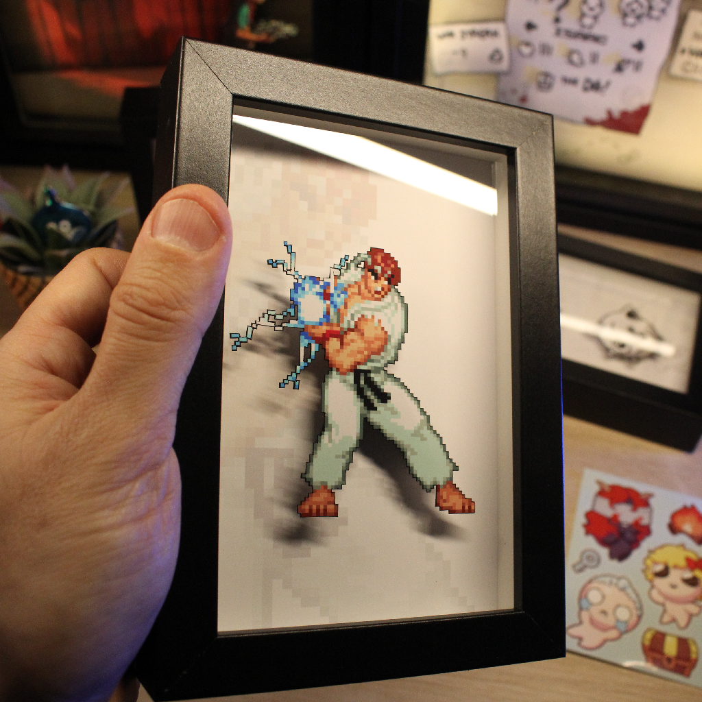 Dioramax - Cadre lumineux LED Ryu | Déco Gaming-room | Tableau lumineux | Affiche jeux vidéo | Idée cadeau gamer | Retro-gaming