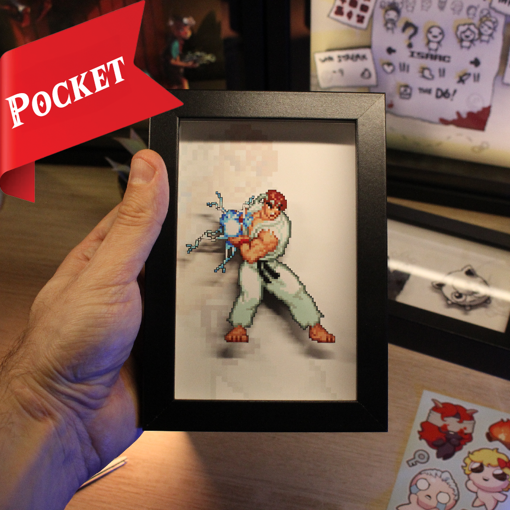 Dioramax - Cadre lumineux LED Ryu | Déco Gaming-room | Tableau lumineux | Affiche jeux vidéo | Idée cadeau gamer | Retro-gaming