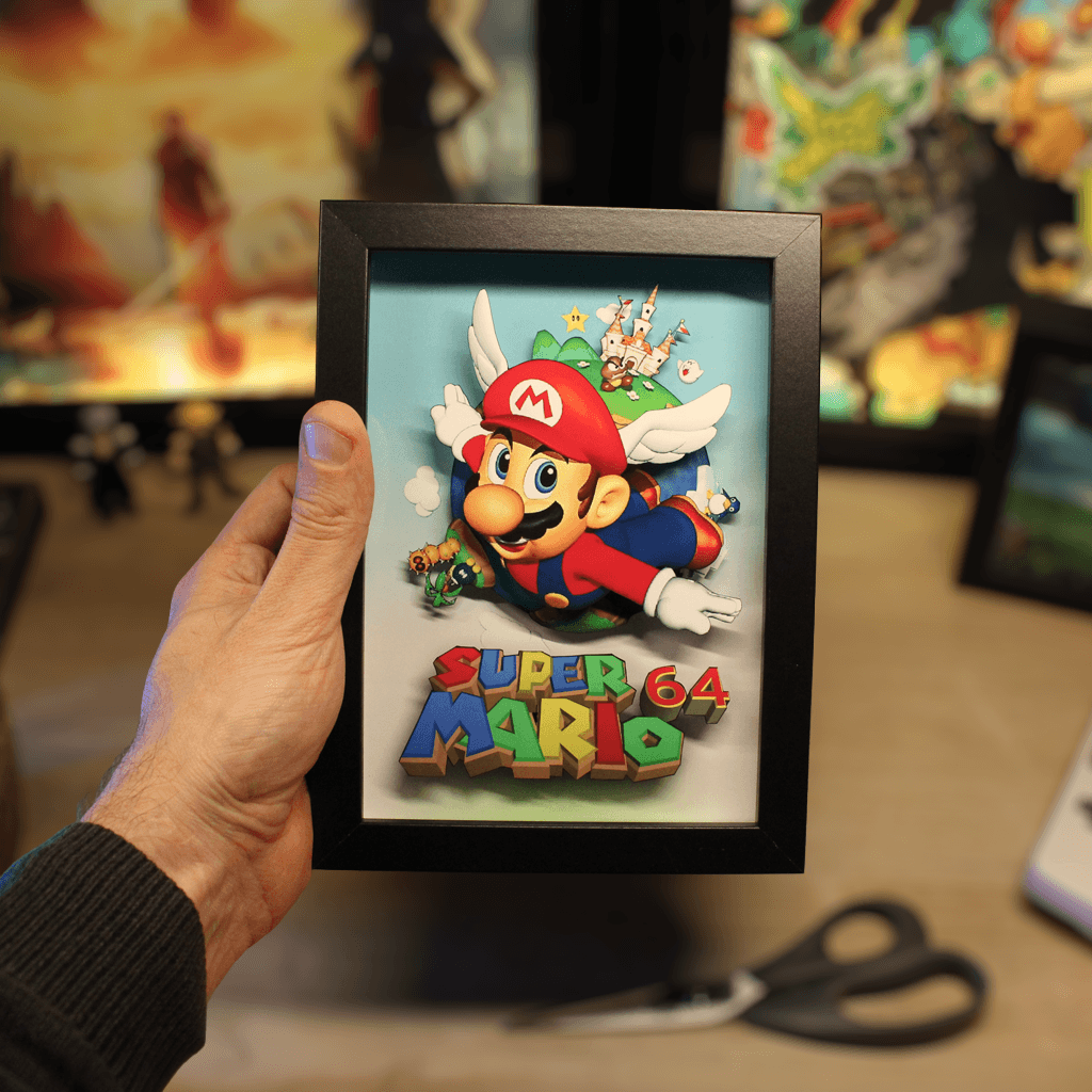 Dioramax - Cadre lumineux LED Siper Mario 64 | Déco Gaming-room | Tableau lumineux | Affiche jeux vidéo | Idée cadeau gamer | Retro-gaming