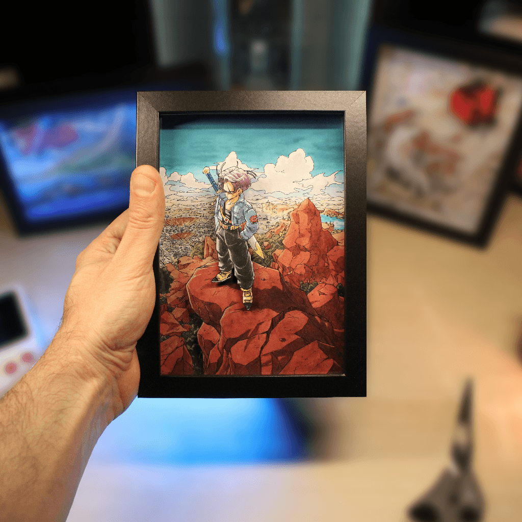 Dioramax - Cadre lumineux LED Dragon Ball Trunks | Déco Gaming-room | Tableau lumineux | Affiche jeux vidéo | Idée cadeau gamer | Retro-gaming
