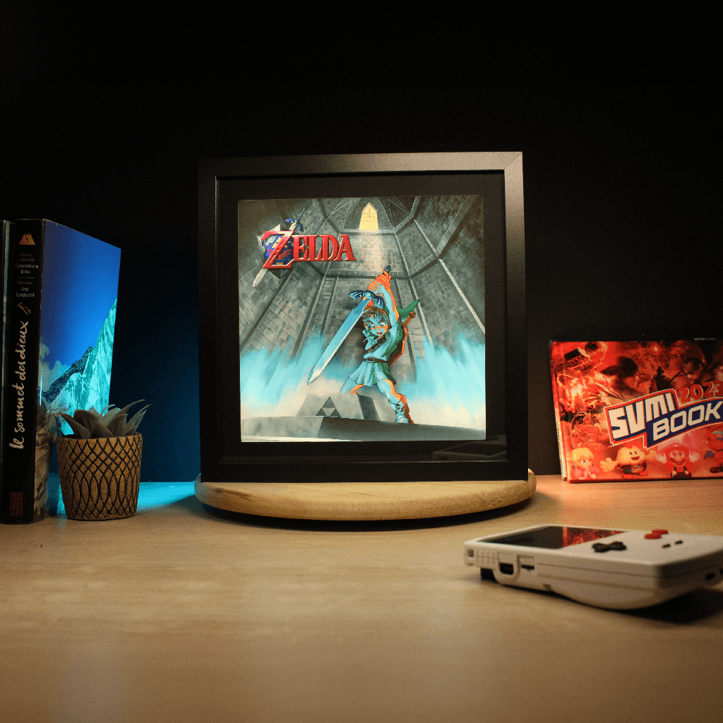 Dioramax - Cadre lumineux LED Zelda Ocarina | Déco Gaming-room | Tableau lumineux | Affiche jeux vidéo | Idée cadeau gamer | Retro-gaming