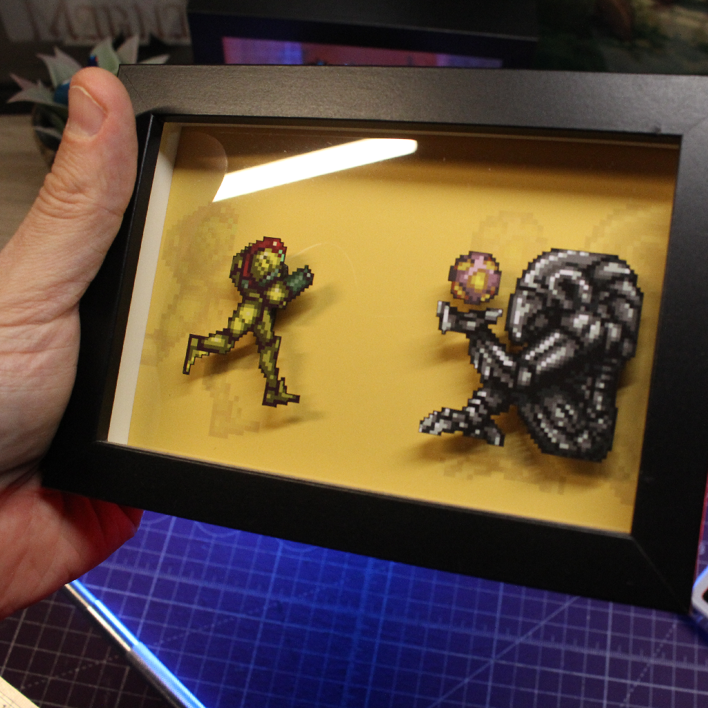 Dioramax - Cadre lumineux LED Super Metroid | Déco Gaming-room | Tableau lumineux | Affiche jeux vidéo | Idée cadeau gamer | Retro-gaming