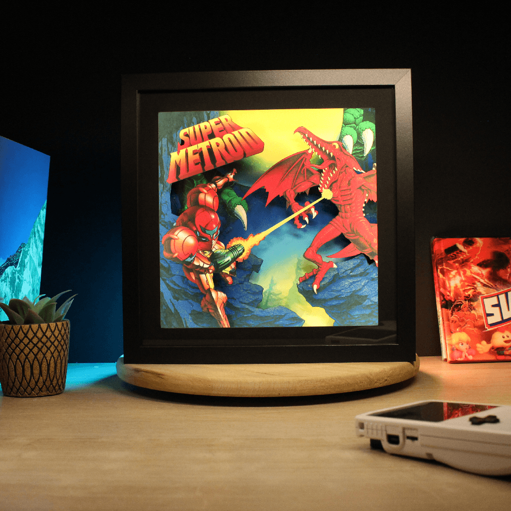Dioramax - Cadre lumineux LED Super Metroid | Déco Gaming-room | Tableau lumineux | Affiche jeux vidéo | Idée cadeau gamer | Retro-gaming