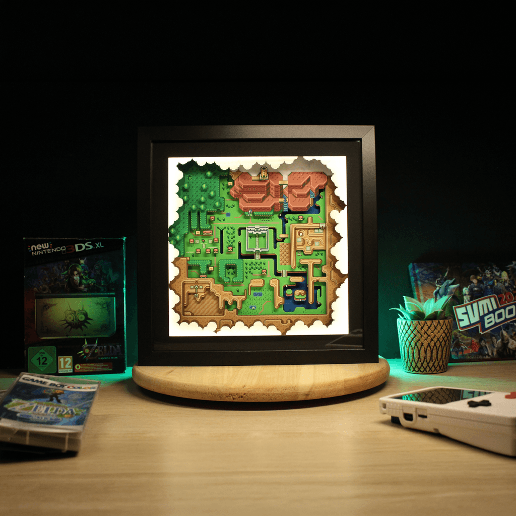 Dioramax - Cadre lumineux LED Zelda 3 Map | Déco Gaming-room | Tableau lumineux | Affiche jeux vidéo | Idée cadeau gamer | Retro-gaming