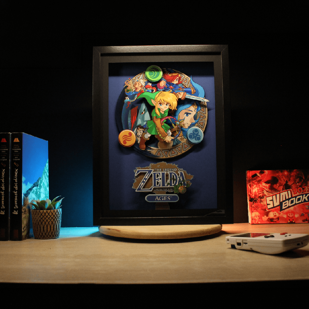 Dioramax - Cadre lumineux LED Zelda Ages | Déco Gaming-room | Tableau lumineux | Affiche jeux vidéo | Idée cadeau gamer | Retro-gaming