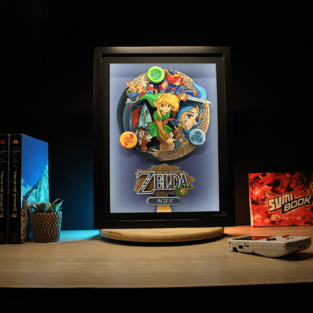 Dioramax - Cadre lumineux LED Zelda Ages | Déco Gaming-room | Tableau lumineux | Affiche jeux vidéo | Idée cadeau gamer | Retro-gaming