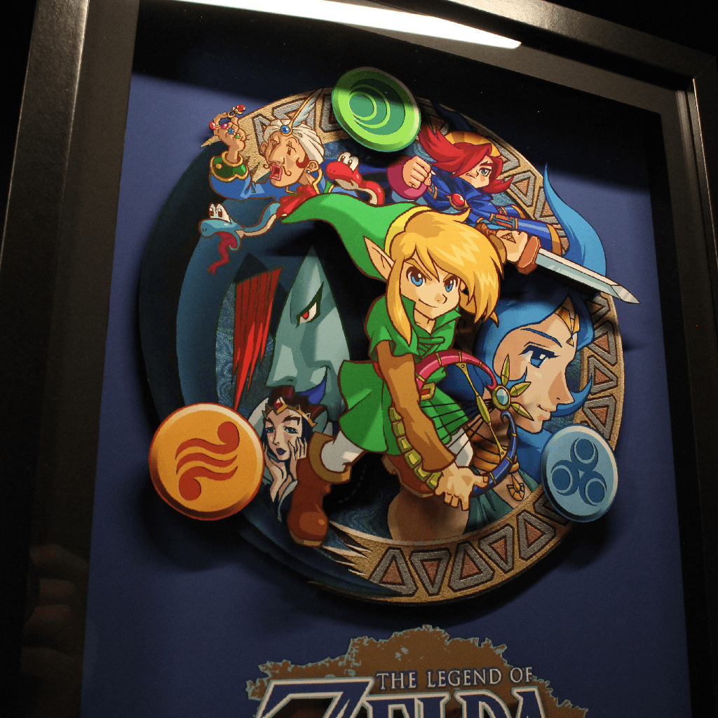 Dioramax - Cadre lumineux LED Zelda Ages | Déco Gaming-room | Tableau lumineux | Affiche jeux vidéo | Idée cadeau gamer | Retro-gaming