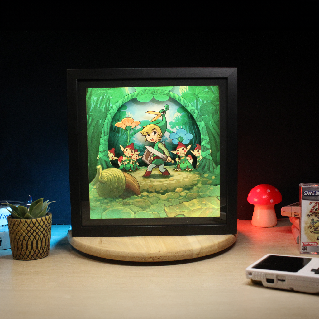 Dioramax - Cadre lumineux Zelda Minish Cap| Déco Gamingroom | Tableau Lumineux Affiche jeux vidéo | Idée cadeau 