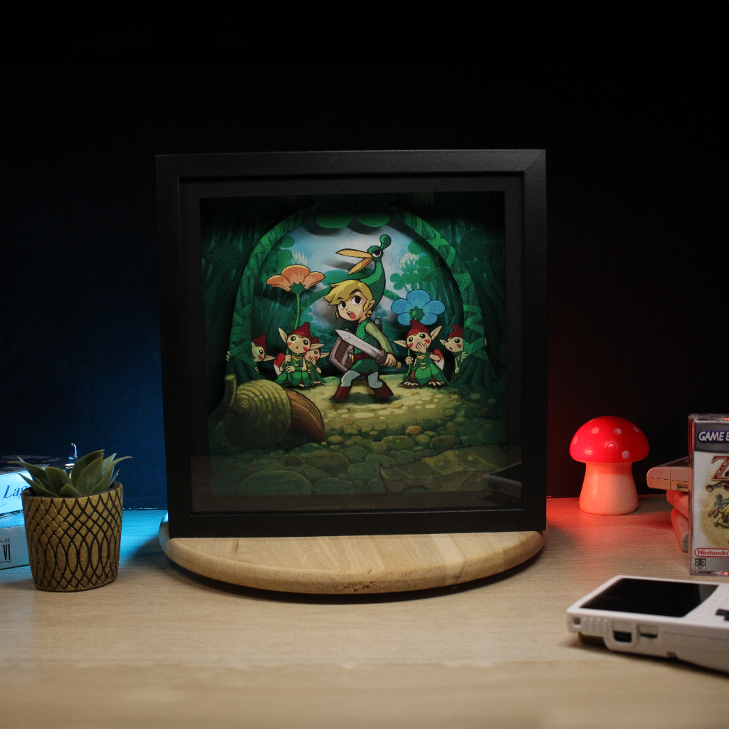 Dioramax - Cadre lumineux Zelda Minish Cap| Déco Gamingroom | Tableau Lumineux Affiche jeux vidéo | Idée cadeau 