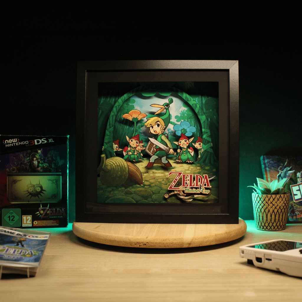 Dioramax - Cadre lumineux Zelda Minish Cap| Déco Gamingroom | Tableau Lumineux Affiche jeux vidéo | Idée cadeau 