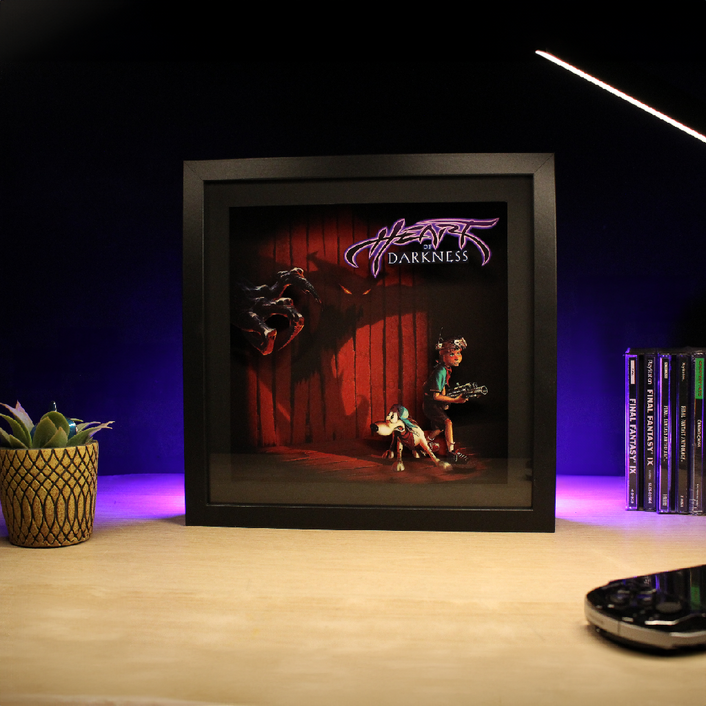 Dioramax - Cadre lumineux LED Heart of Darkness | Déco Gaming-room | Tableau lumineux | Affiche jeux vidéo | Idée cadeau gamer | Retro-gaming