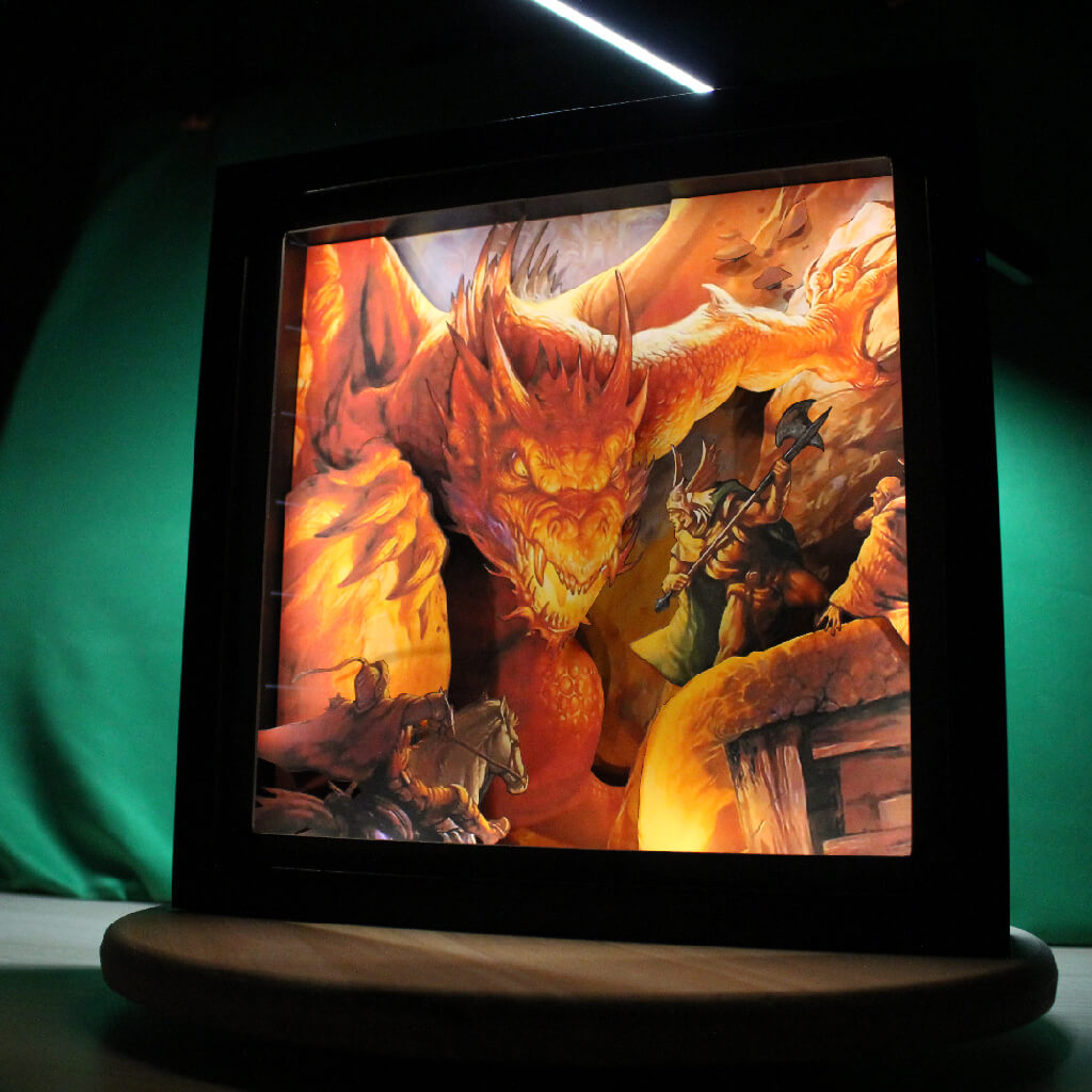 Dioramax - Cadre lumineux LED Donjons et Dragons | Déco Gaming-room | Tableau lumineux | Affiche jeux vidéo | Idée cadeau gamer | Retro-gaming