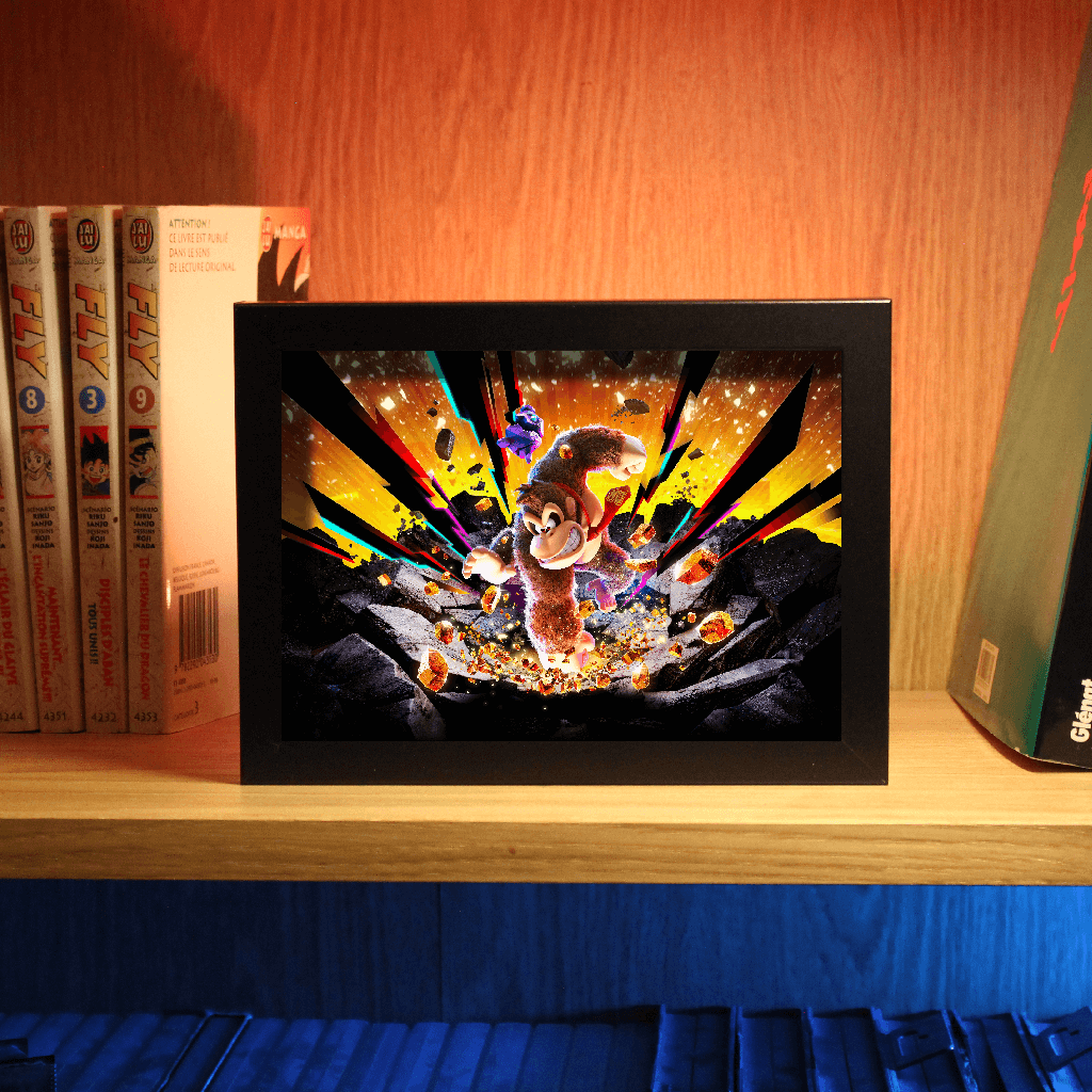 Dioramax - Cadre lumineux LED Donkey Kong | Déco Gaming-room | Tableau lumineux | Affiche jeux vidéo | Idée cadeau gamer | Retro-gaming