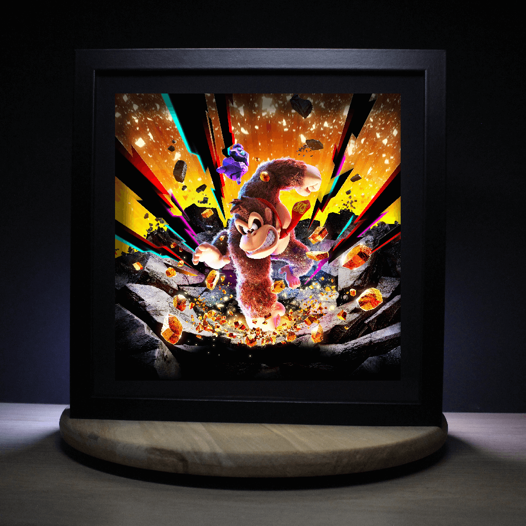 Dioramax - Cadre lumineux LED Donkey Kong | Déco Gaming-room | Tableau lumineux | Affiche jeux vidéo | Idée cadeau gamer | Retro-gaming