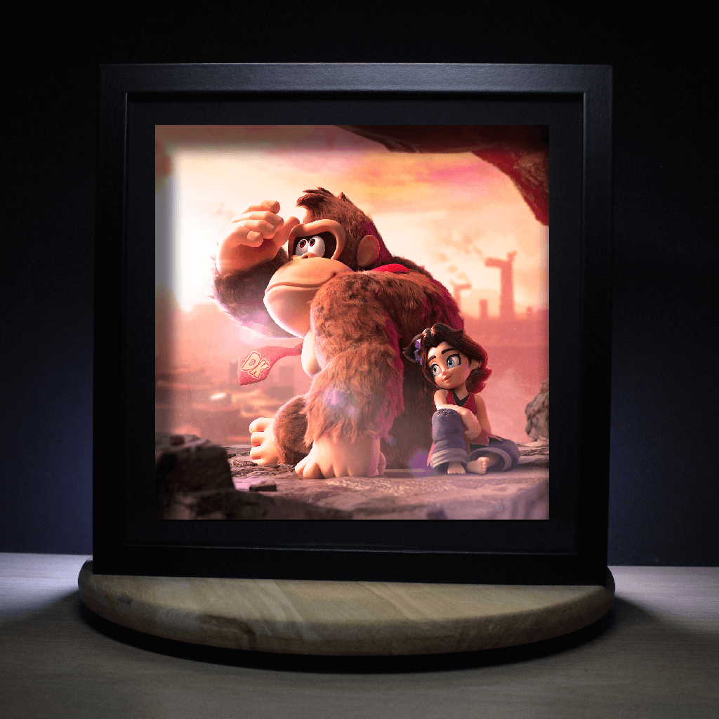 Dioramax - Cadre lumineux LED Donkey Kong | Déco Gaming-room | Tableau lumineux | Affiche jeux vidéo | Idée cadeau gamer | Retro-gaming