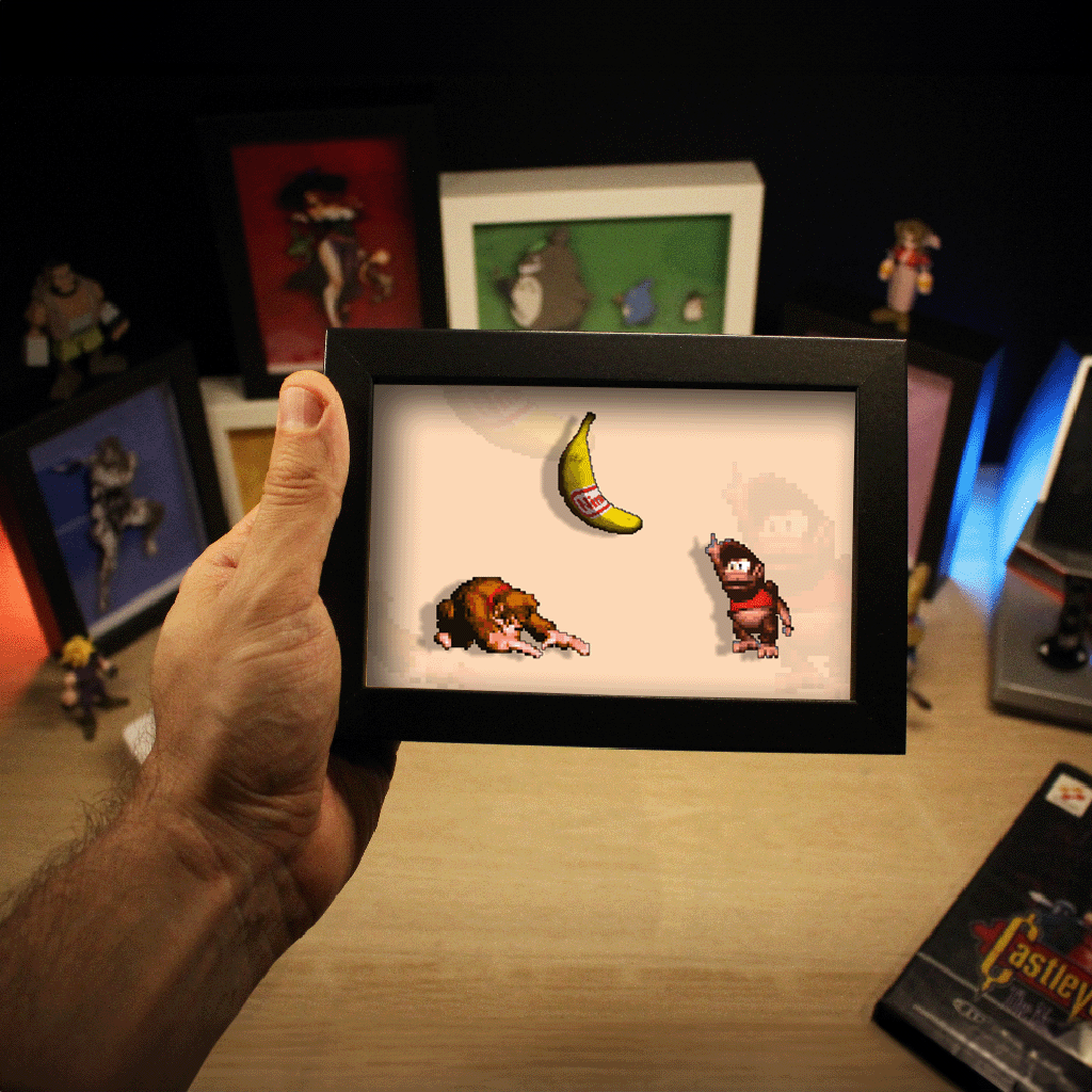 Dioramax - Cadre lumineux LEDDonkey Kong | Déco Gaming-room | Tableau lumineux | Affiche jeux vidéo | Idée cadeau gamer | Retro-gaming