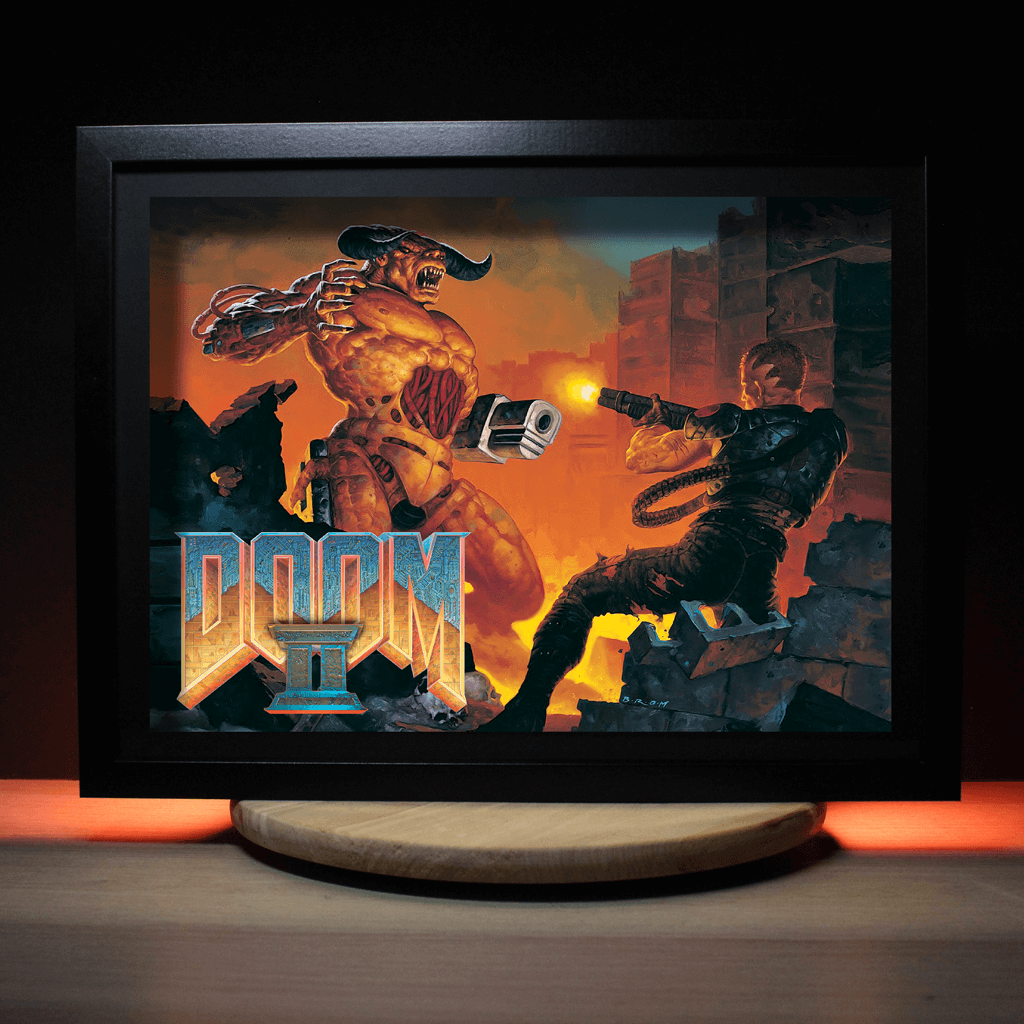 Dioramax - Cadre lumineux LED Doom 2 | Déco Gaming-room | Tableau lumineux | Affiche jeux vidéo | Idée cadeau gamer | Retro-gaming