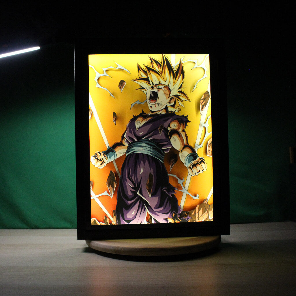 Dioramax - Cadre lumineux LED DBZ Gohan | Déco Gaming-room | Tableau lumineux | Affiche jeux vidéo | Idée cadeau gamer | Retro-gaming