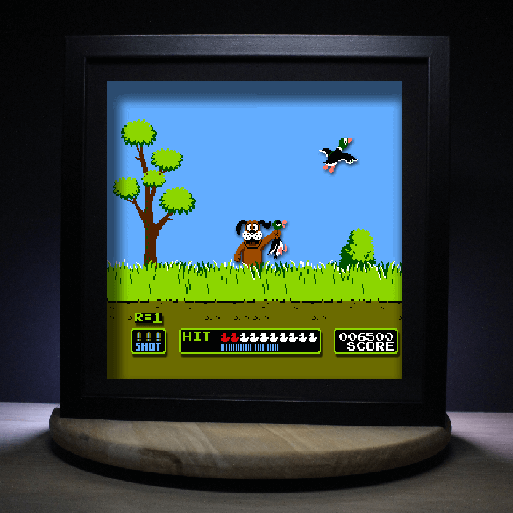 Dioramax - Cadre lumineux LED Duck Hunt | Déco Gaming-room | Tableau lumineux | Affiche jeux vidéo | Idée cadeau gamer | Retro-gaming