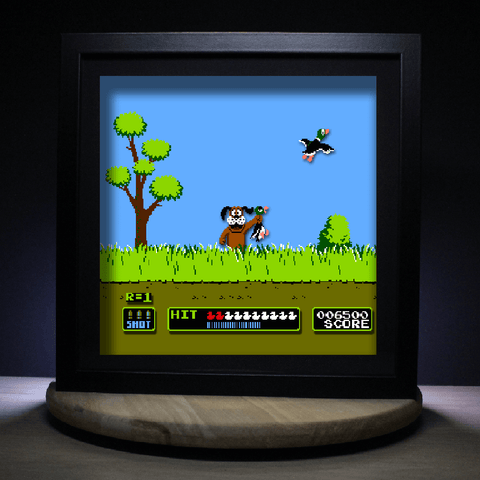 Diorama Duck Hunt, déco gaming room, cadre lumineux