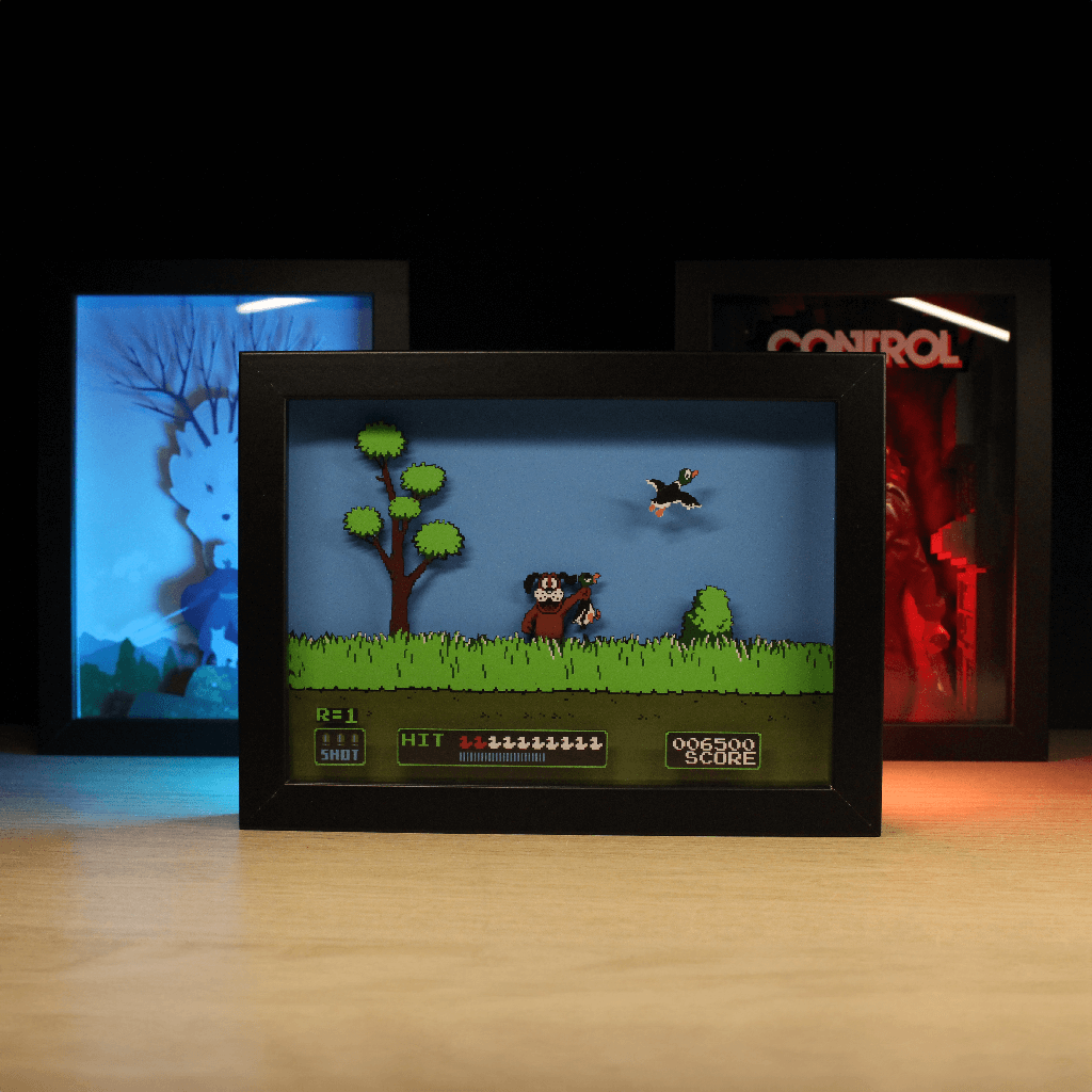 Dioramax - Cadre lumineux LED Duck Hunt | Déco Gaming-room | Tableau lumineux | Affiche jeux vidéo | Idée cadeau gamer | Retro-gaming