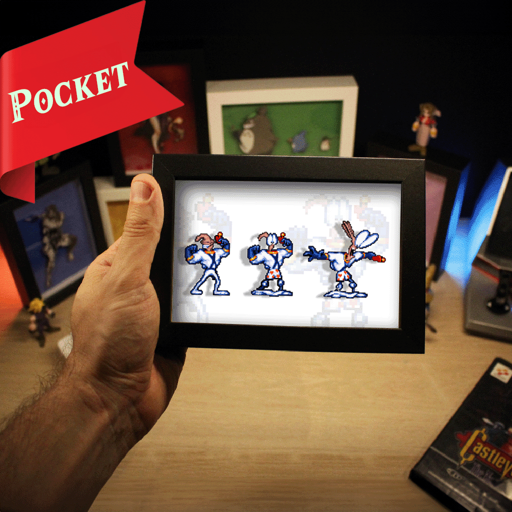 Dioramax - Cadre lumineux LED Earth Worm Jim | Déco Gaming-room | Tableau lumineux | Affiche jeux vidéo | Idée cadeau gamer | Retro-gaming