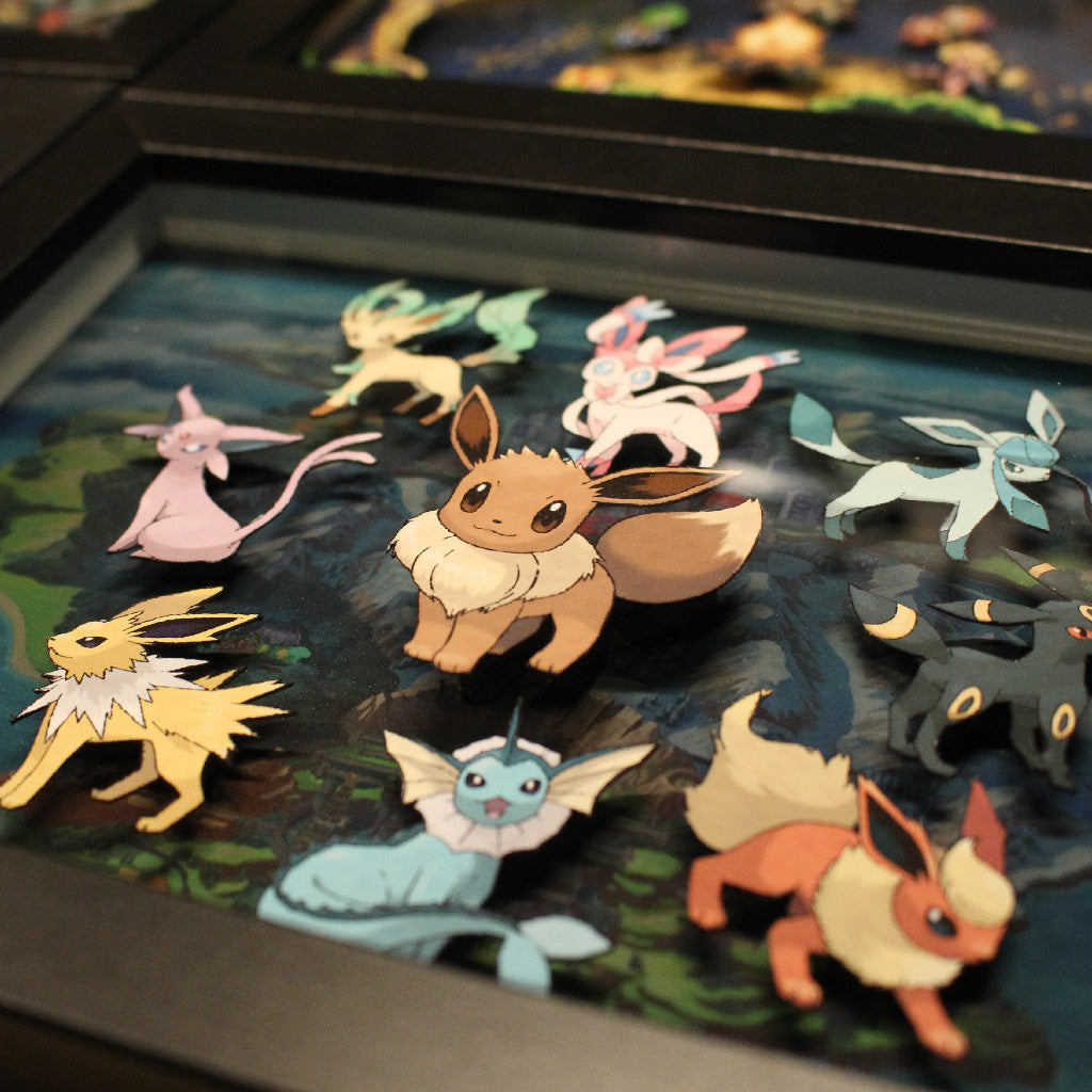 Dioramax - Cadre lumineux LED Pokemon Evoli | Déco Gaming-room | Tableau lumineux | Affiche jeux vidéo | Idée cadeau gamer | Retro-gaming