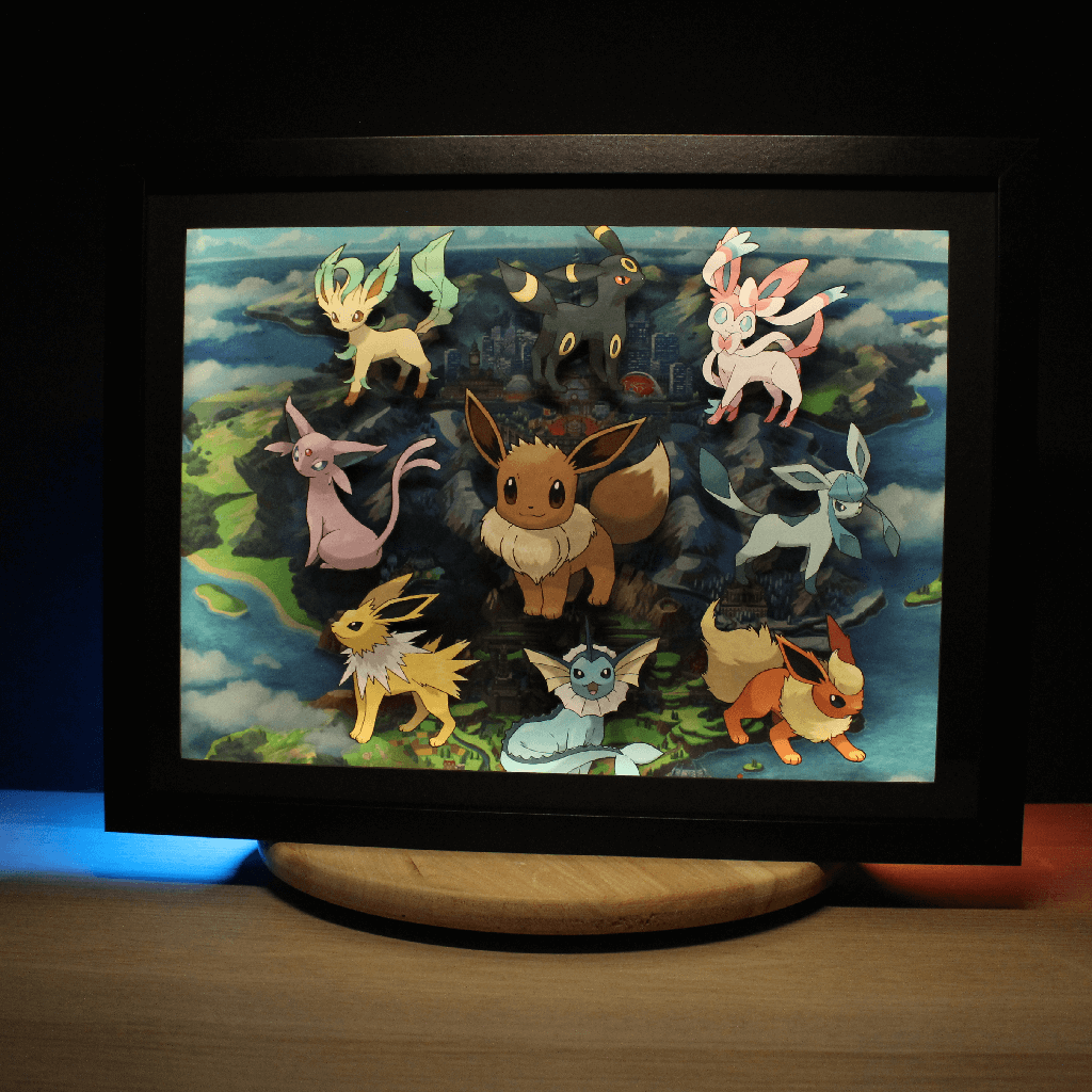 Dioramax - Cadre lumineux LED Pokemon Evoli | Déco Gaming-room | Tableau lumineux | Affiche jeux vidéo | Idée cadeau gamer | Retro-gaming