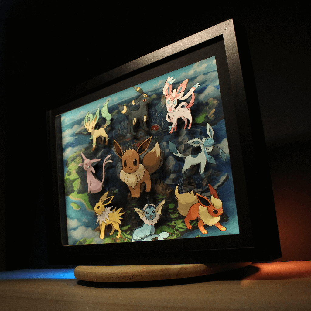 Dioramax - Cadre lumineux LED Pokemon Evoli | Déco Gaming-room | Tableau lumineux | Affiche jeux vidéo | Idée cadeau gamer | Retro-gaming