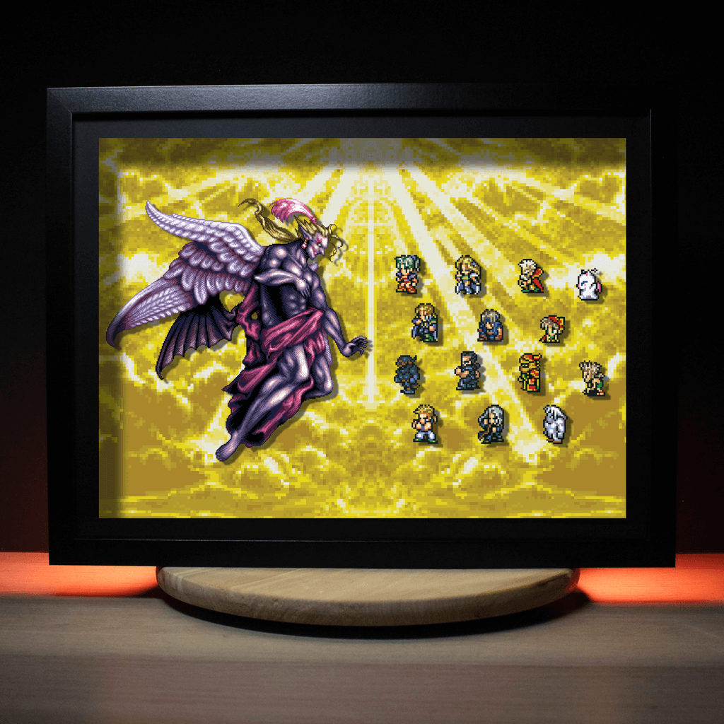 Dioramax - Cadre lumineux LED FF6 Kefka | Déco Gaming-room | Tableau lumineux | Affiche jeux vidéo | Idée cadeau gamer | Retro-gaming