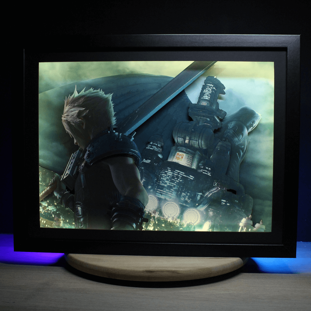 Dioramax - Cadre lumineux LED FF7 | Déco Gaming-room | Tableau lumineux | Affiche jeux vidéo | Idée cadeau gamer | Retro-gaming