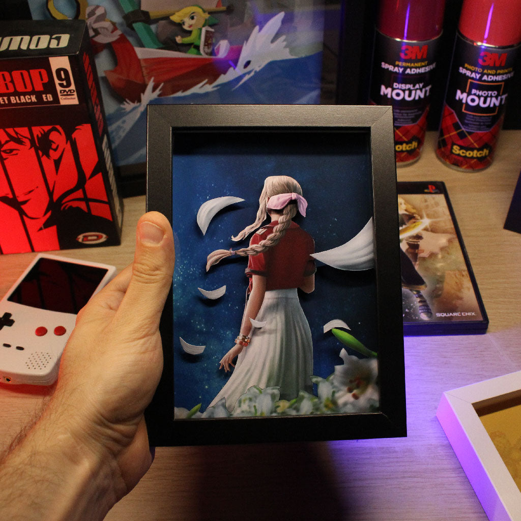 Dioramax - Cadre lumineux LED FF7 Aerith | Déco Gaming-room | Tableau lumineux | Affiche jeux vidéo | Idée cadeau gamer | Retro-gaming