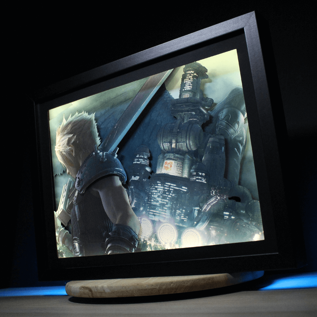 Dioramax - Cadre lumineux LED FF7 | Déco Gaming-room | Tableau lumineux | Affiche jeux vidéo | Idée cadeau gamer | Retro-gaming