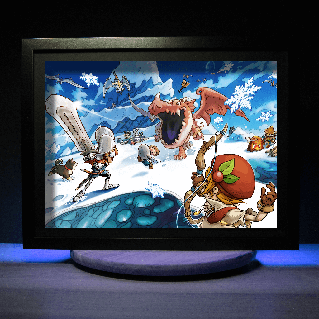 Dioramax - Cadre lumineux LED Fantasy life | Déco Gaming-room | Tableau lumineux | Affiche jeux vidéo | Idée cadeau gamer | Retro-gaming