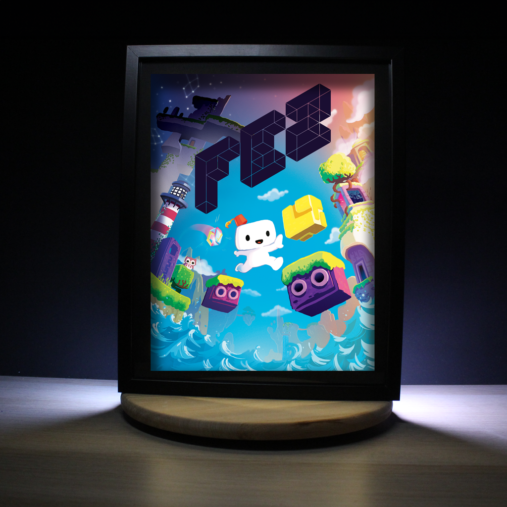 Dioramax - Cadre lumineux LED Fez | Déco Gaming-room | Tableau lumineux | Affiche jeux vidéo | Idée cadeau gamer | Retro-gaming