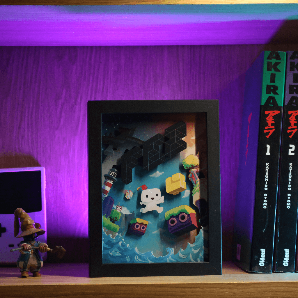 Dioramax - Cadre lumineux LED Fez | Déco Gaming-room | Tableau lumineux | Affiche jeux vidéo | Idée cadeau gamer | Retro-gaming