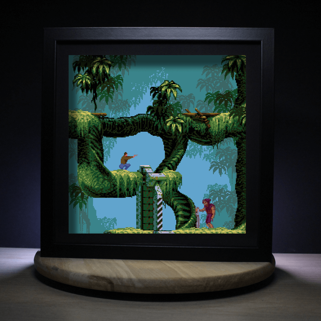 Dioramax - Cadre lumineux LED Flashback | Déco Gaming-room | Tableau lumineux | Affiche jeux vidéo | Idée cadeau gamer | Retro-gaming
