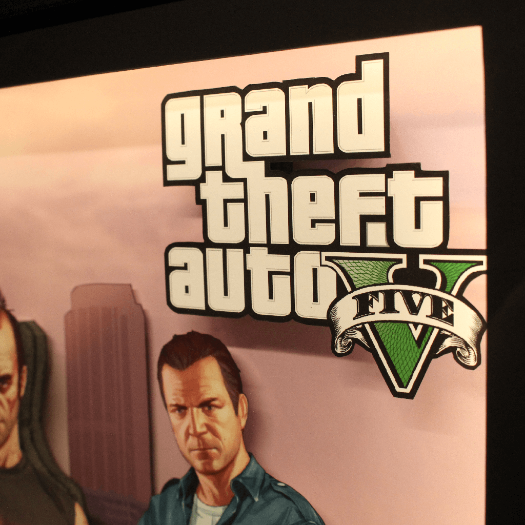 Dioramax - Cadre lumineux LED GTA5 | Déco Gaming-room | Tableau lumineux | Affiche jeux vidéo | Idée cadeau gamer | Retro-gaming