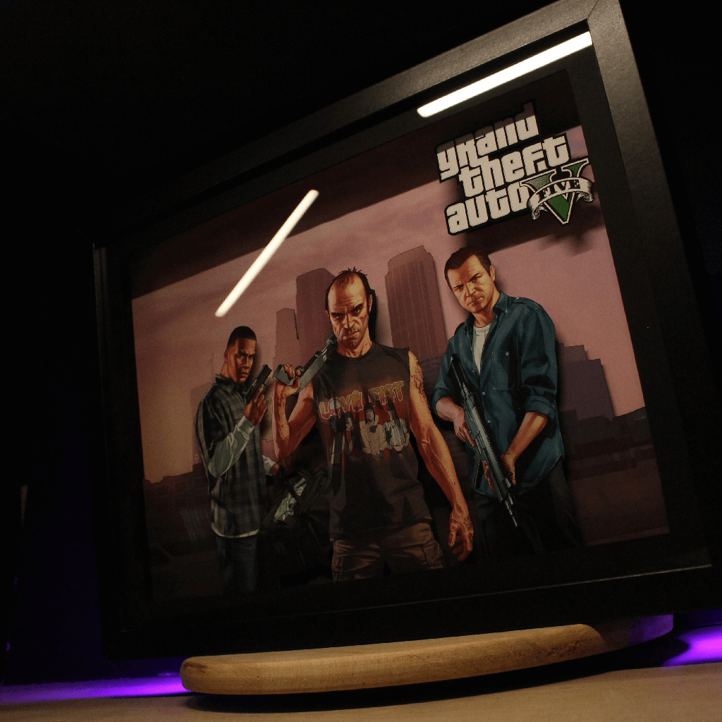 Dioramax - Cadre lumineux LED GTA5 | Déco Gaming-room | Tableau lumineux | Affiche jeux vidéo | Idée cadeau gamer | Retro-gaming