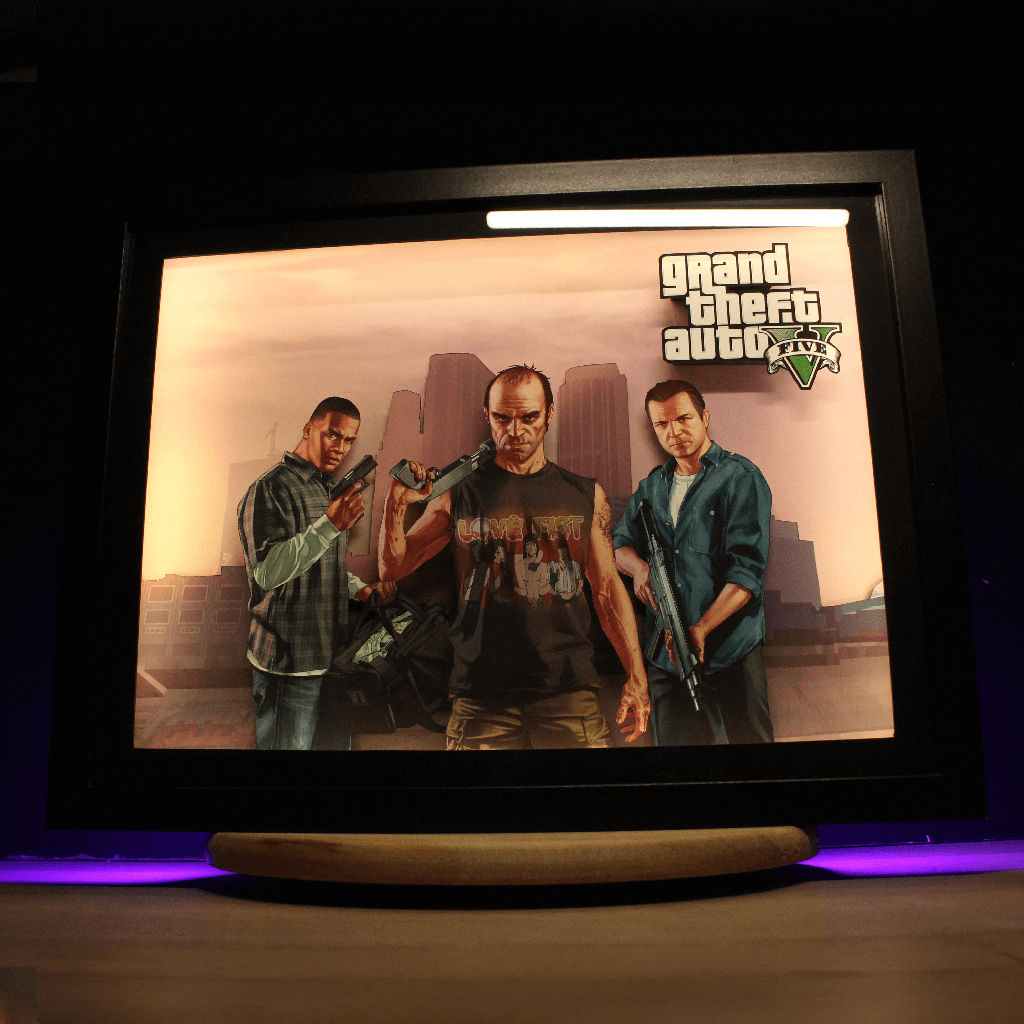 Dioramax - Cadre lumineux LED GTA5 | Déco Gaming-room | Tableau lumineux | Affiche jeux vidéo | Idée cadeau gamer | Retro-gaming