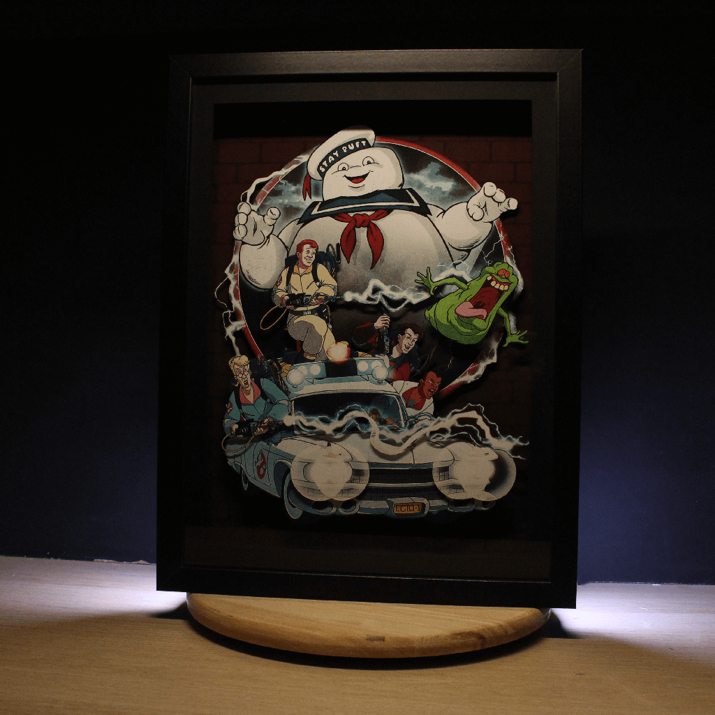 Dioramax - Cadre lumineux LED Ghostbusters | Déco Gaming-room | Tableau lumineux | Affiche jeux vidéo | Idée cadeau gamer | Retro-gaming