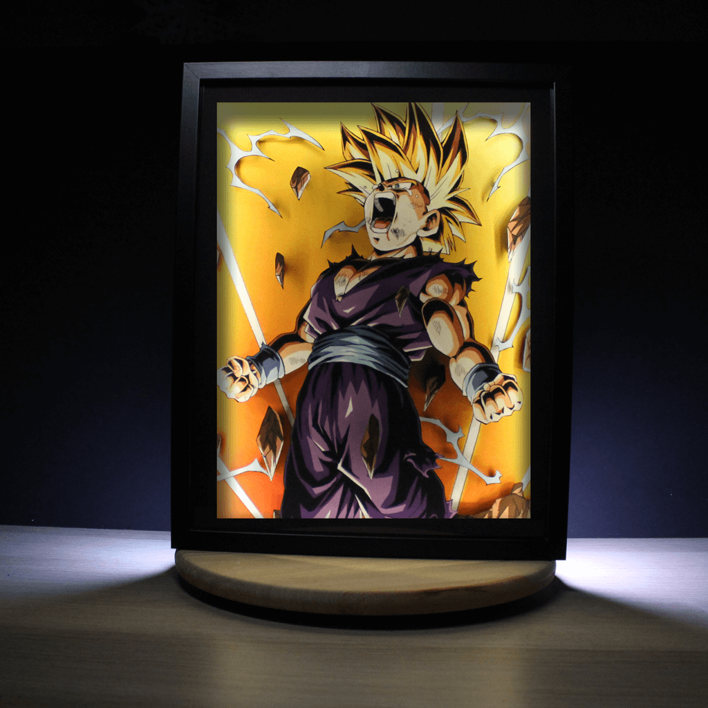 Dioramax - Cadre lumineux LED DBZ Gohan | Déco Gaming-room | Tableau lumineux | Affiche jeux vidéo | Idée cadeau gamer | Retro-gaming