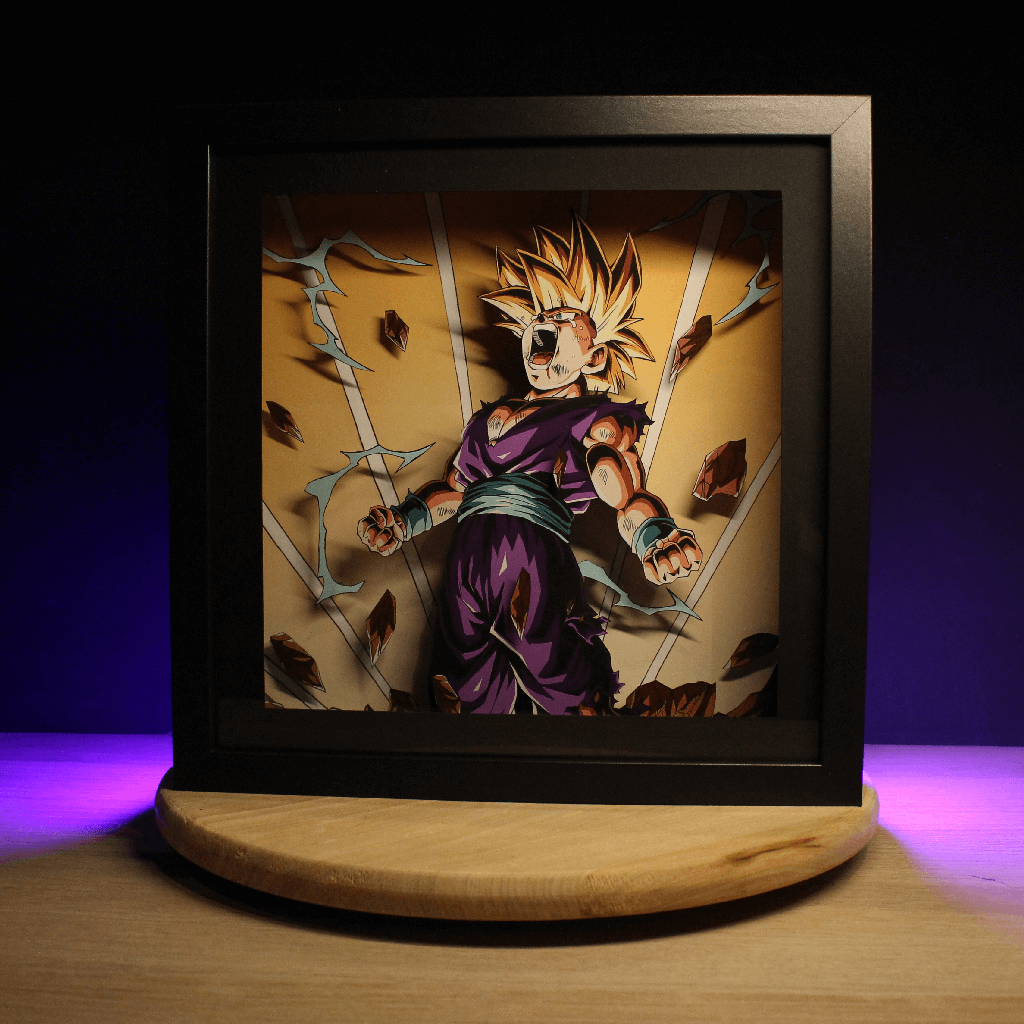 Dioramax - Cadre lumineux LED DBZ Gohan | Déco Gaming-room | Tableau lumineux | Affiche jeux vidéo | Idée cadeau gamer | Retro-gaming