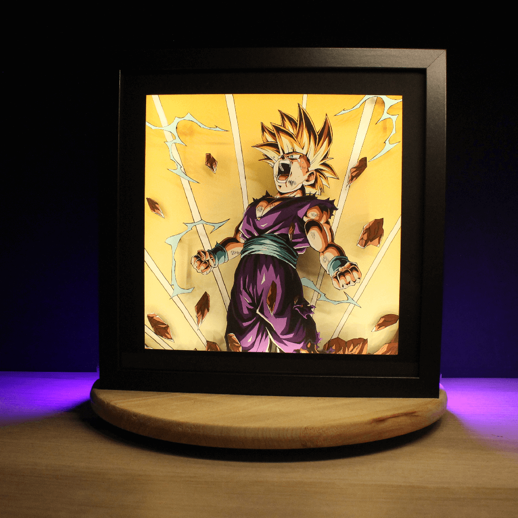 Dioramax - Cadre lumineux LED DBZ Gohan | Déco Gaming-room | Tableau lumineux | Affiche jeux vidéo | Idée cadeau gamer | Retro-gaming