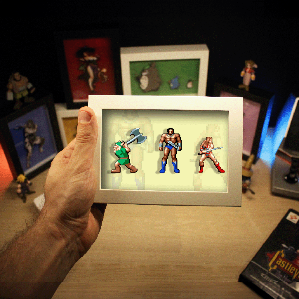 Dioramax - Cadre lumineux LED Golden Axe| Déco Gaming-room | Tableau lumineux | Affiche jeux vidéo | Idée cadeau gamer | Retro-gaming