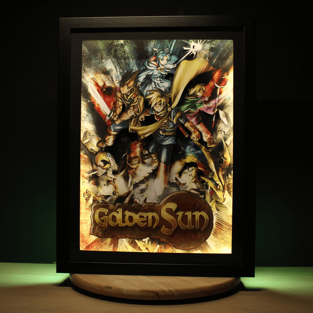 Dioramax - Cadre lumineux LED Golden Sun | Déco Gaming-room | Tableau lumineux | Affiche jeux vidéo | Idée cadeau gamer | Retro-gaming