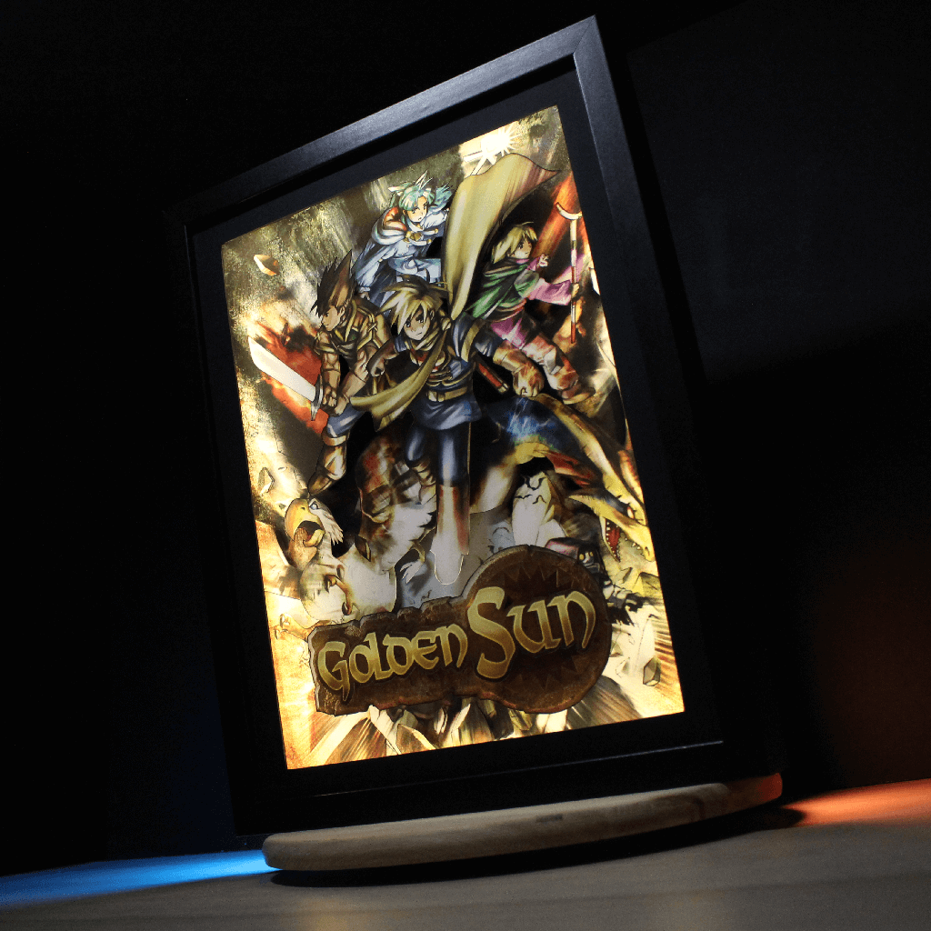 Dioramax - Cadre lumineux LED Golden Sun | Déco Gaming-room | Tableau lumineux | Affiche jeux vidéo | Idée cadeau gamer | Retro-gaming